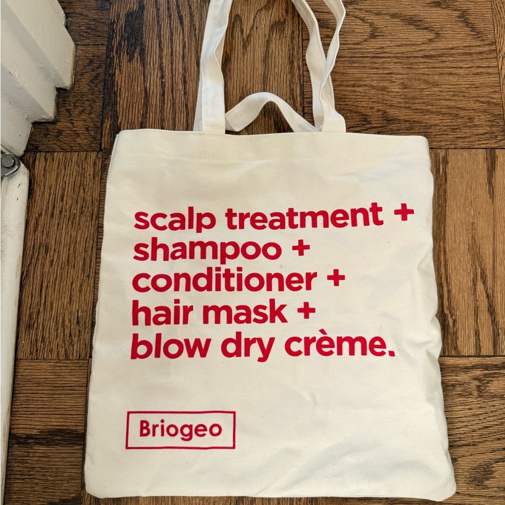 Briogeo Cream Tote with Red Text